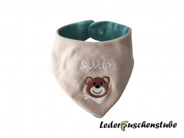 Wende-Halstuch mit Namen und Stickerei Bär mit Tuch weiß Vorderseite